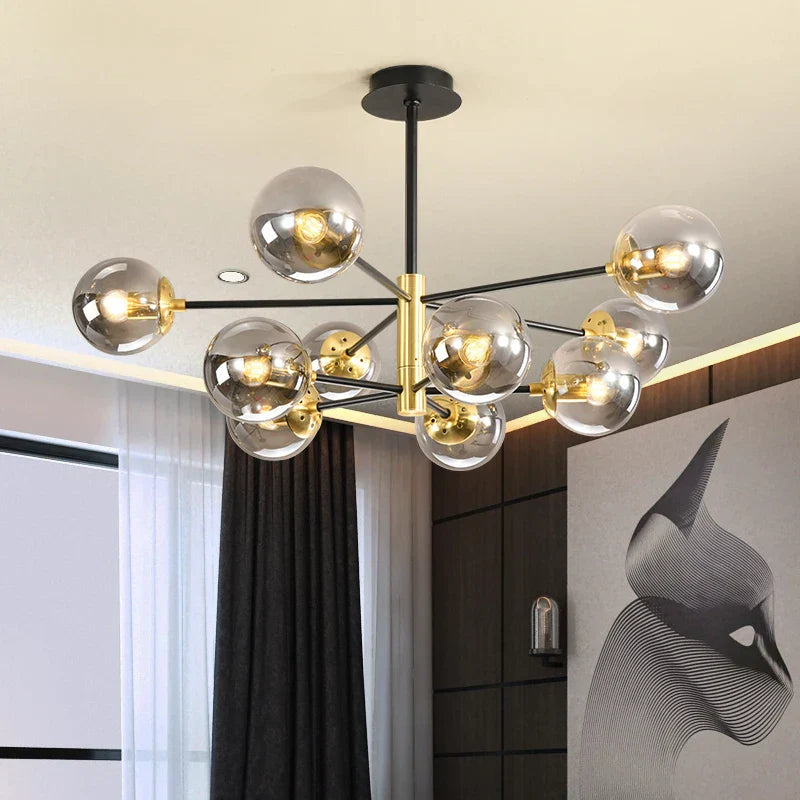 Decorbites™ Glas-Kugeln-LED-Kronleuchter: Retro runde Schmiedeeisen-Innenbeleuchtung für Küche, Wohnzimmer, Bauernhaus
