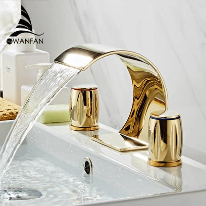 DecorBites™ Gold Double Handle Basin Faucet - Three Hole Bathroom Sink Mixer