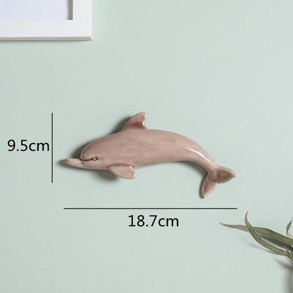 DecorBites™ Dolphin Fish Ocean Background Ceramic Wall Decoration for Children's Room