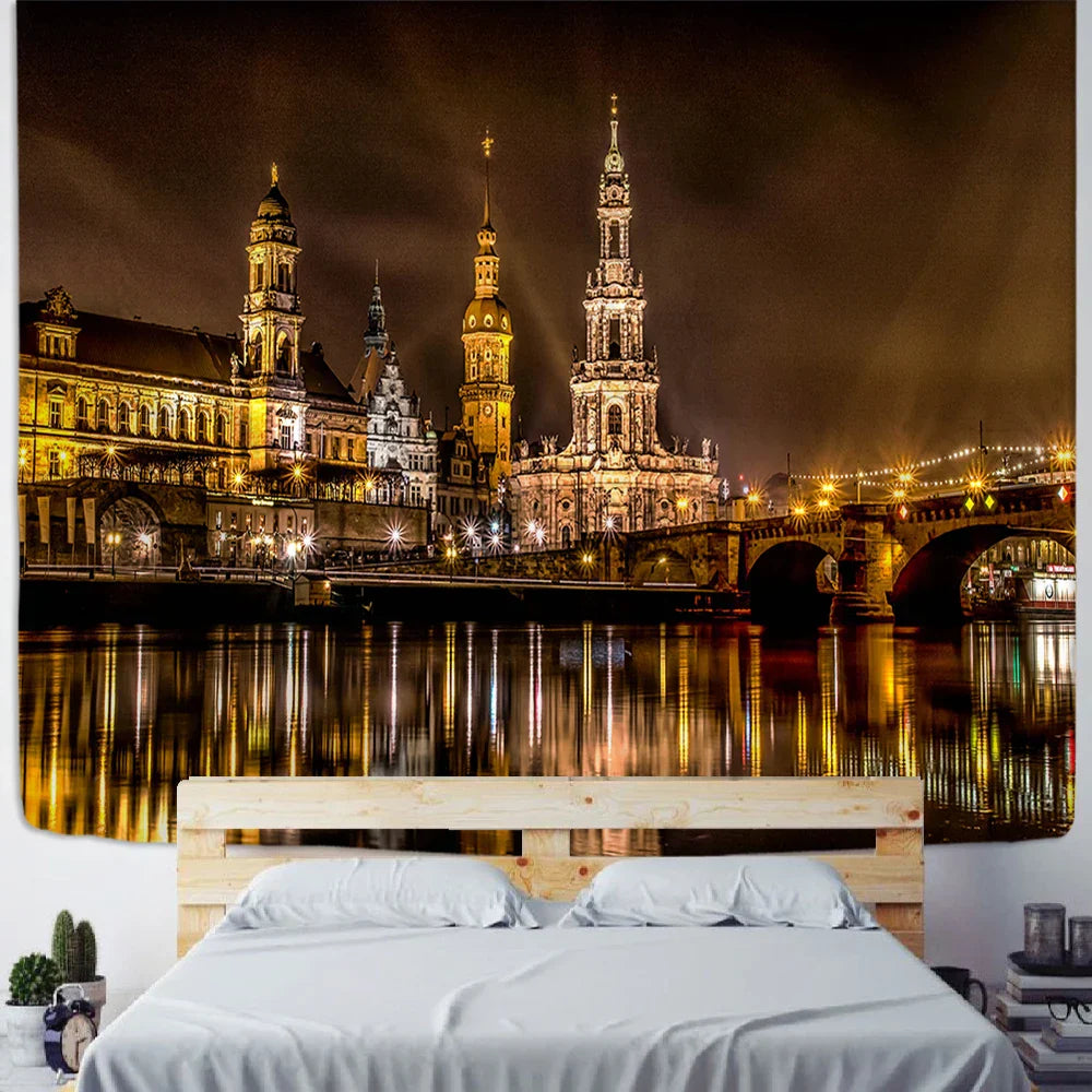 Decorbites™ Stadt-Nachtszene-Wandteppich im europäischen London-Stil als Wandbehänge