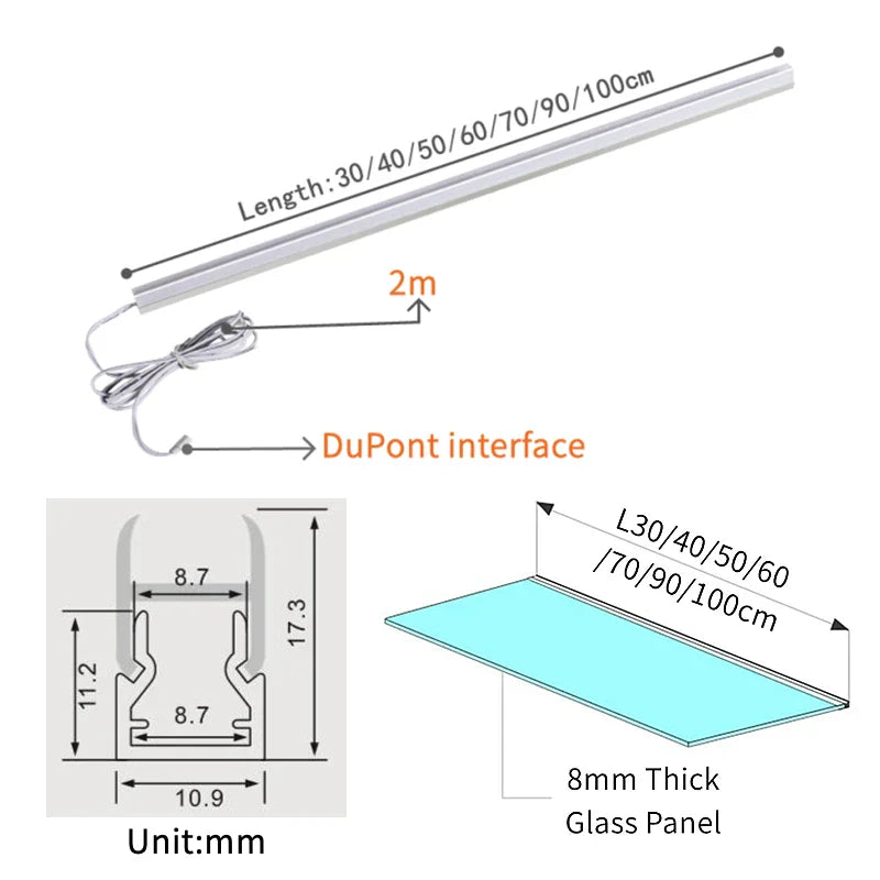 Decorbites™ LED-Schranksleifenleuchte für 8 mm Glasplatten Bücherregal Streifenlicht
