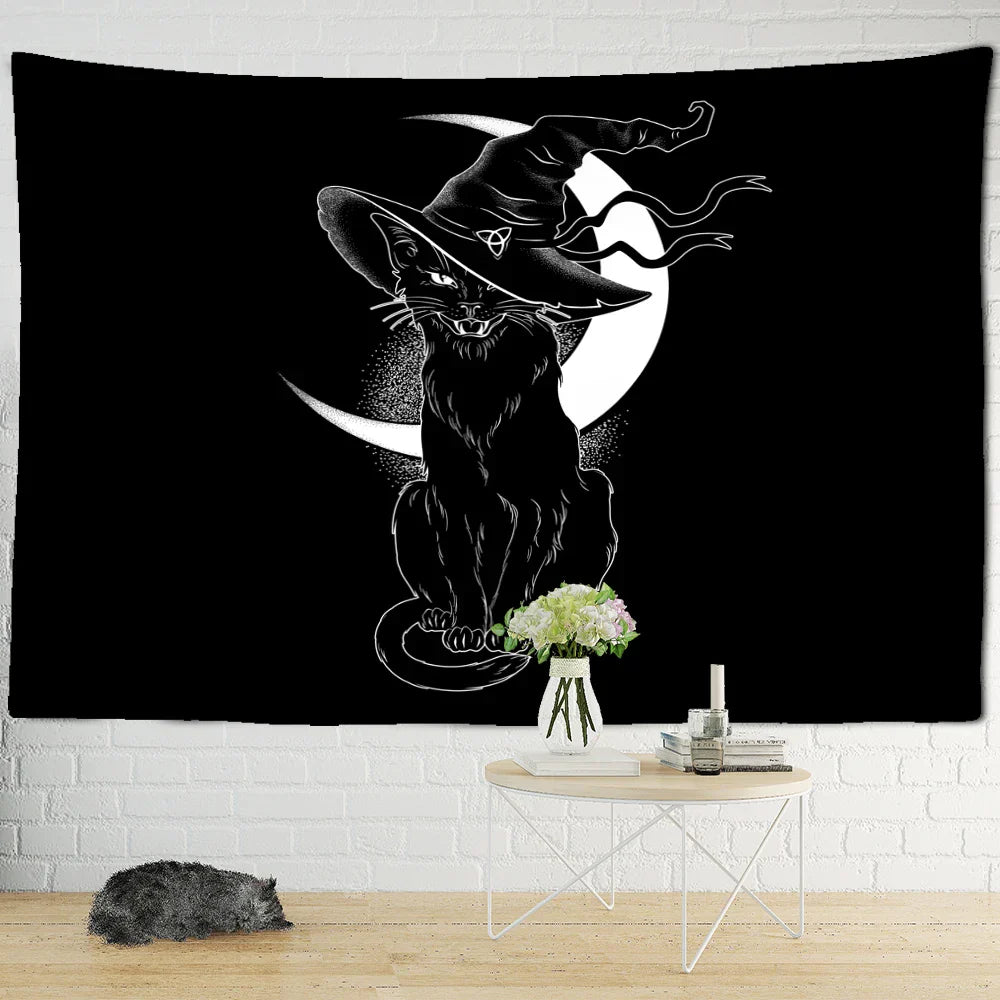 Decorbites™ Schwarze Katze Psychedelisches Wandbehang für die Raumdekoration