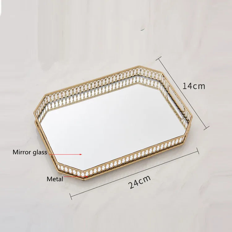 Decorbites™ Elegantes Goldspiegel-Glas-Aufbewahrungstablett für Schmuck und kleine Gegenstände