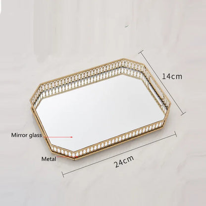 Decorbites™ Elegantes Goldspiegel-Glas-Aufbewahrungstablett für Schmuck und kleine Gegenstände