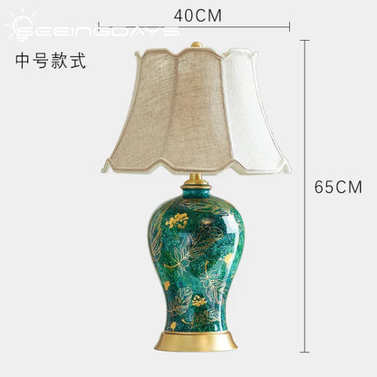 DecorBites™ Golden Leaf Green Ceramic Table Lamp - Luxury New Chinese Style for Living Room