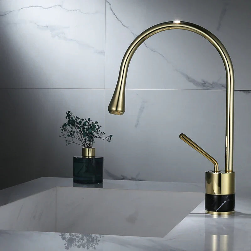 Gold Marble Basin Faucet Tall Style