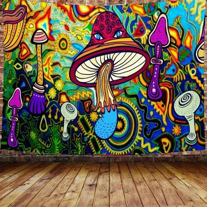 Decorbites™ Illusorisches Pilzkunst-Gobelin - Buntes Hippie-Wandbild