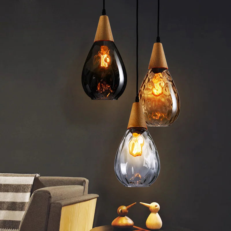 Glass Wood Pendant Lamp
