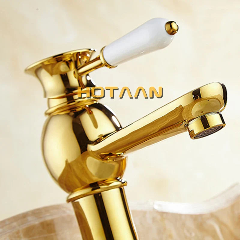 Gold Brass Deck-Mounted Basin Faucet Design