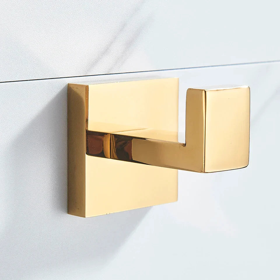 DecorBites™ Gold Bathroom Hardware Set: Robe Hook, Towel Rail, Shelf, Tissue Holder