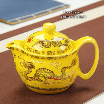 Decorbites™ Drachen-Teekanne-Teeset, Porzellan-Kung-Fu-Teegerät für Pu-Erh-Oolong-Zeremonie