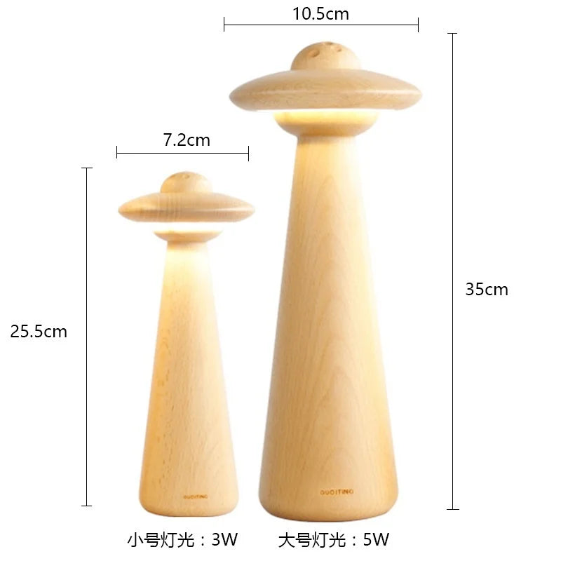 Decorbites™ Kinder-UFO-Holz-LED-Tischleuchte: Modern, dimmbar, Cartoon-Design, ideal für das Kinderzimmer