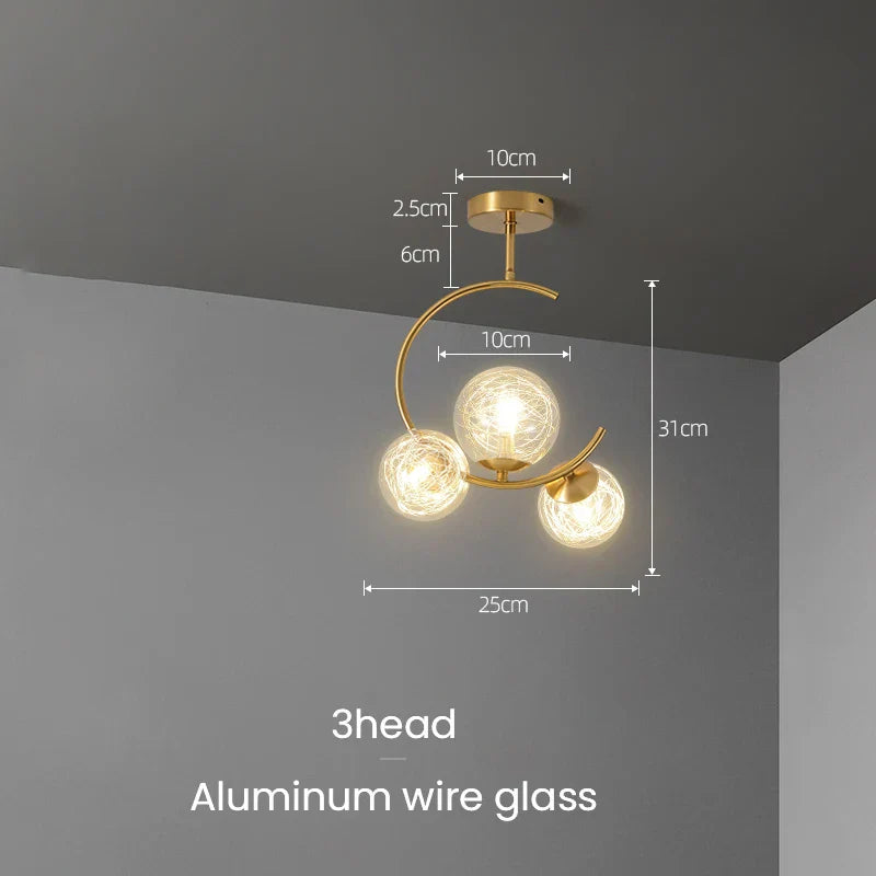 Gold Glass Ball Chandelier 6-Head Clear Spheres