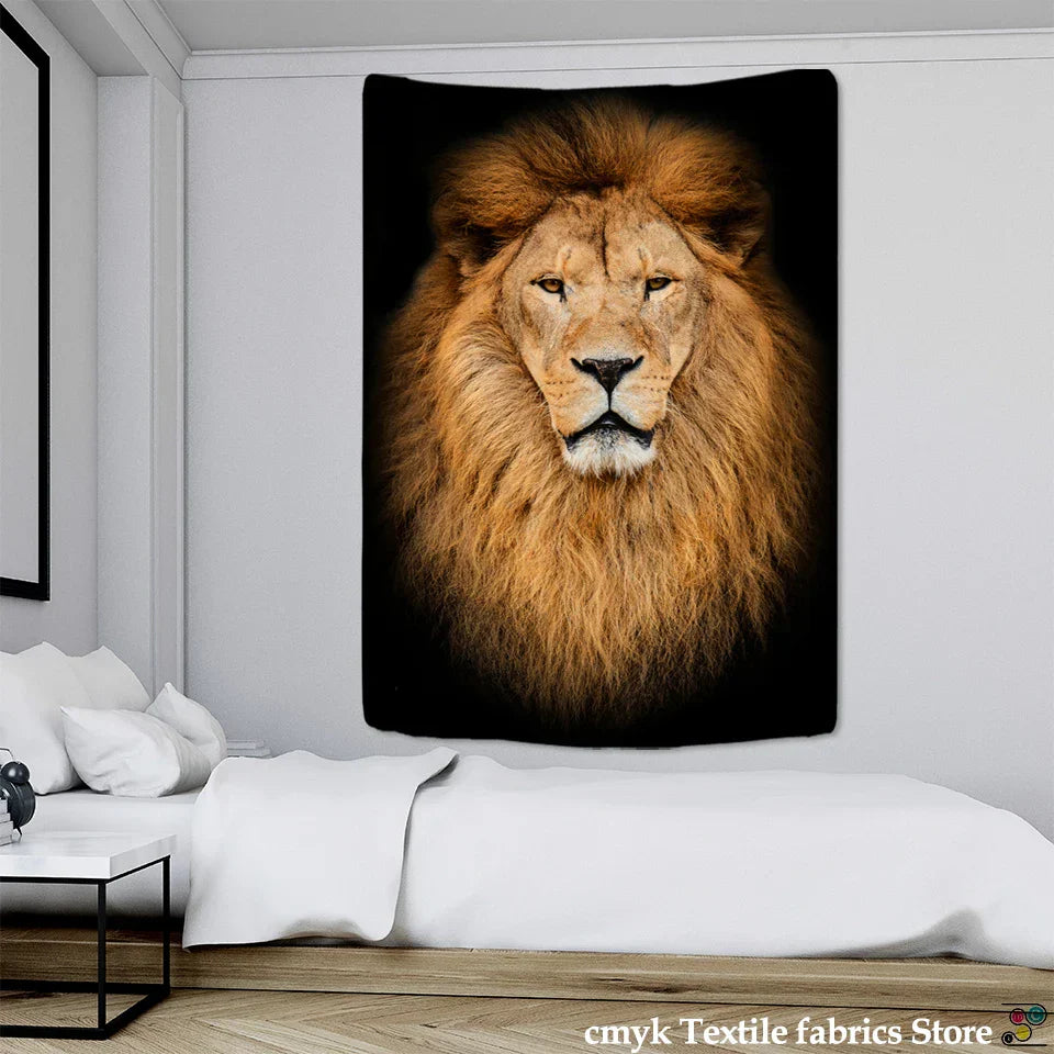 Decorbites™ Löwen-Welt-Gobelin-Wandbehang Stoff Heimdekoration Stoffkunst Wandhänger