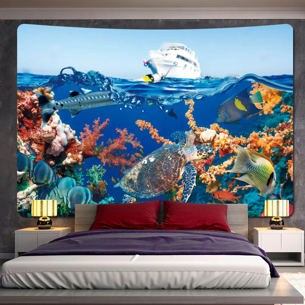 DecorBites™ Dolphin Psychedelic Tapestry: Bohemian Underwater Wall Hanging for Home Decoration