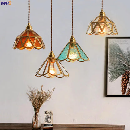 Decorbites™ Japanisches Vintage-Glas-Kupfer-LED-Pendant-Lampenleuchte für Schlafzimmer, Bar, Café