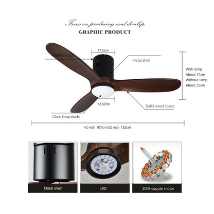 Decorbites™ 48" Deckenventilator aus braunem Holz mit Licht, Fernbedienung, Vintage-Retro-Stil