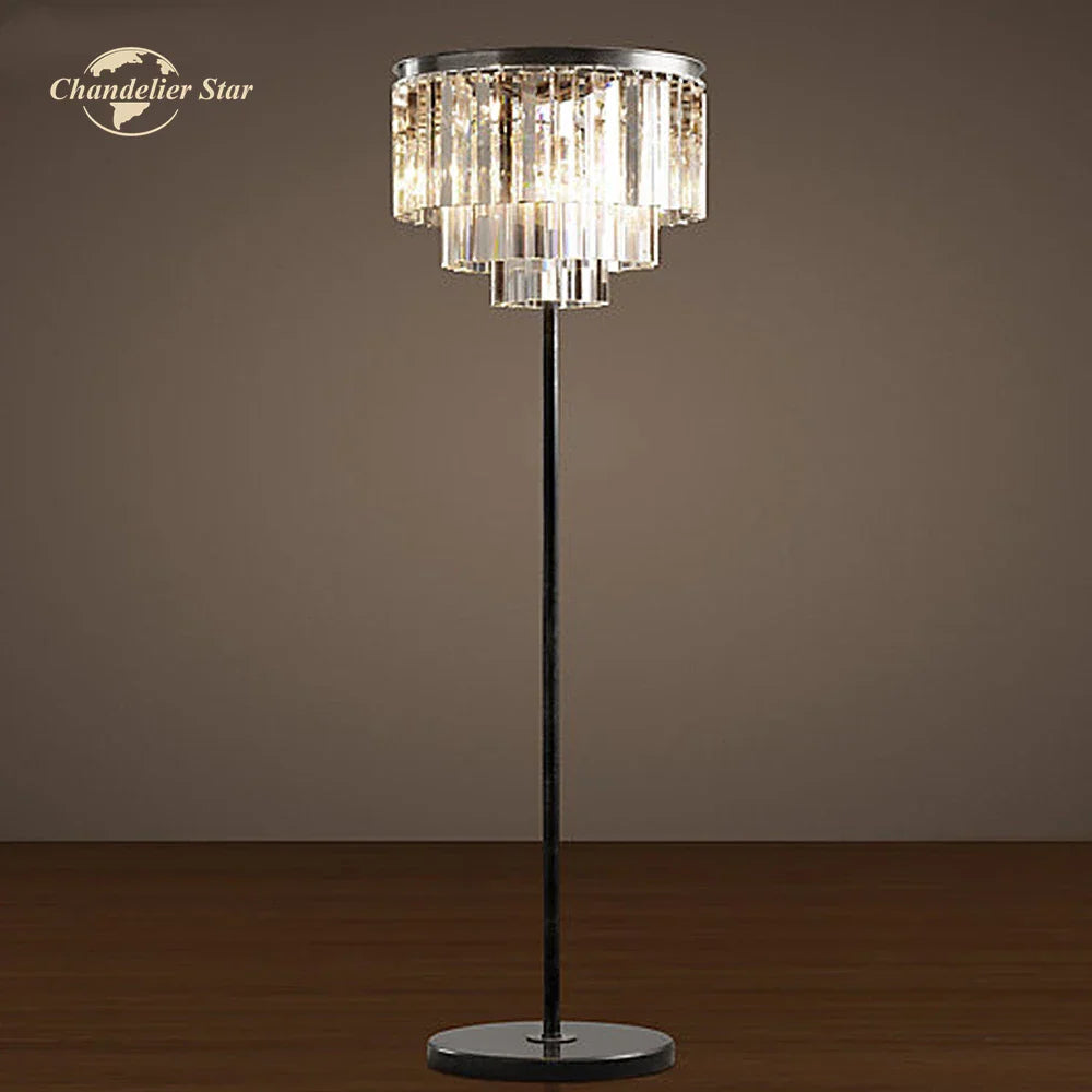 Decorbites™ Industrielle Kristall-LED-Stehlampe Chrom Schwarz Metall Stehleuchte