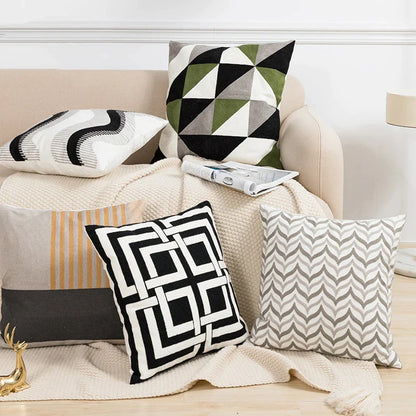Decorbites™ Geometrisches Stickerei Kissenbezug 45x45 cm Schwarz Grau Weich Gemütlich für Heimdekoration