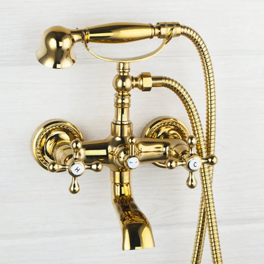 Decorbites™ Golden Duscharmatur mit Doppelgriffen für Waschbecken und Badewanne