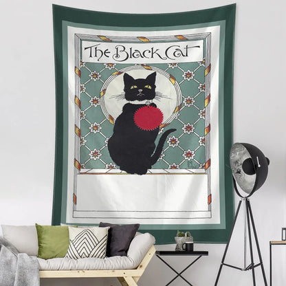 DecorBites™ Black Cat Tarot Tapestry: Psychedelic Hippie Wall Hanging Room Decor