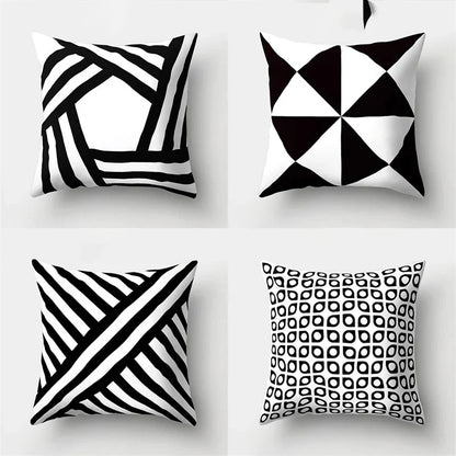 DecorBites™ Geometric Star Print Pillow Cover for Home Decor - Black & White Square Texture