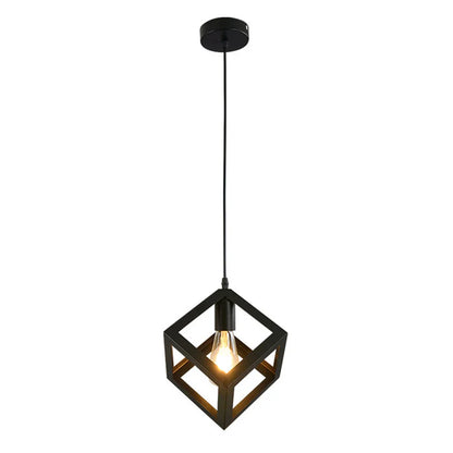 Vintage Black Geometric Iron Pendant Light