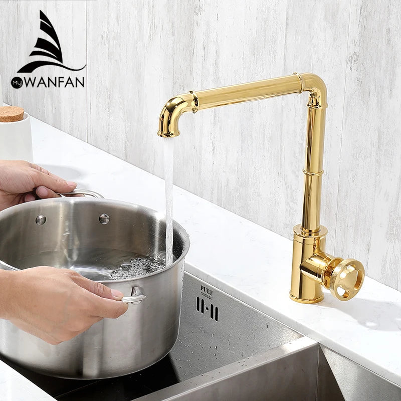 Gold Industrial Bathroom Faucet