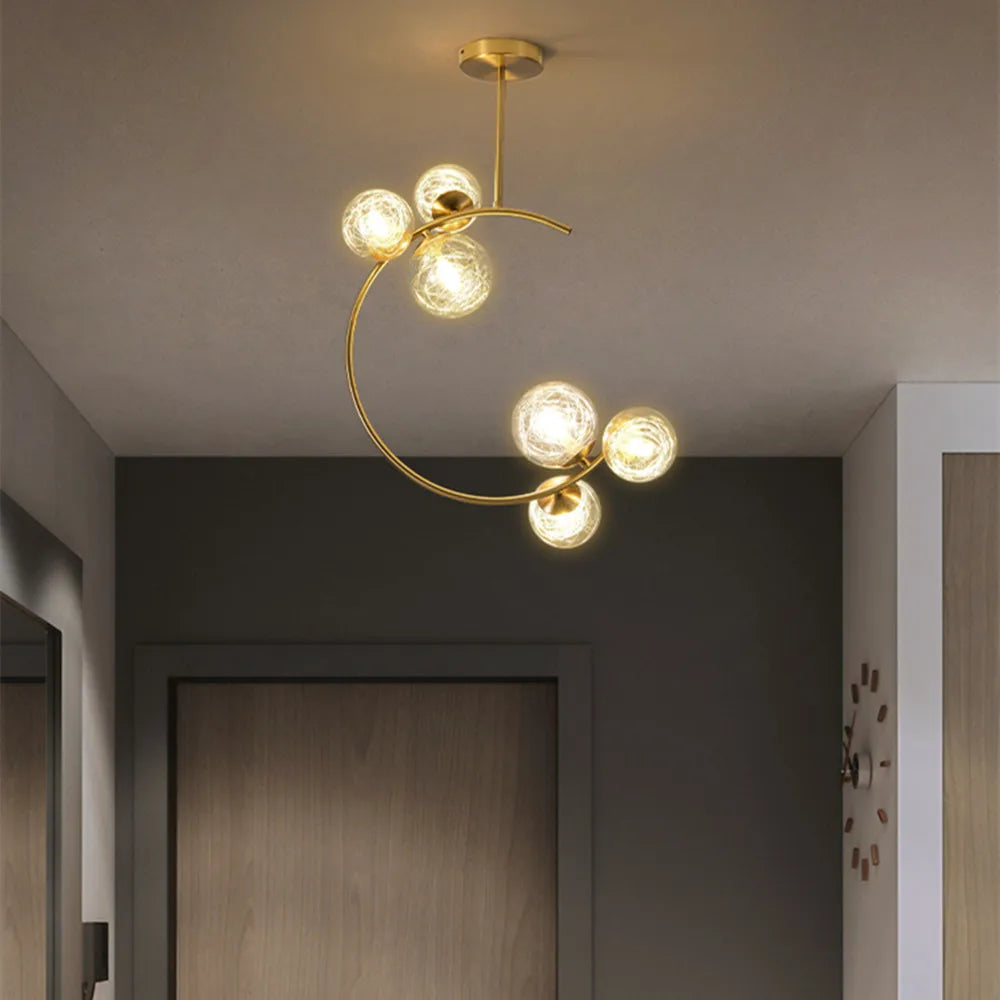 Gold Glass Ball Chandelier 6-Head Clear Spheres