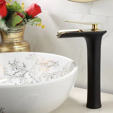 DecorBites™ Grey Waterfall Brass Basin Faucet - Hot Cold Mixer Tap for Bathroom Sink
