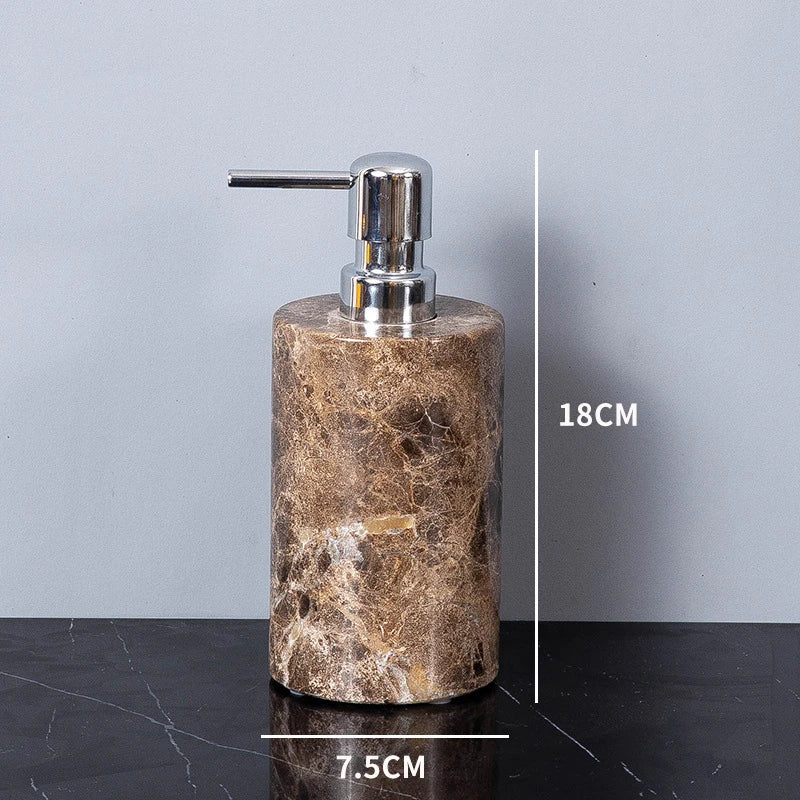 DecorBites™ Emperador Dark Marble Bathroom Set: Toothbrush Holder, Soap Dish, Soap Dispenser