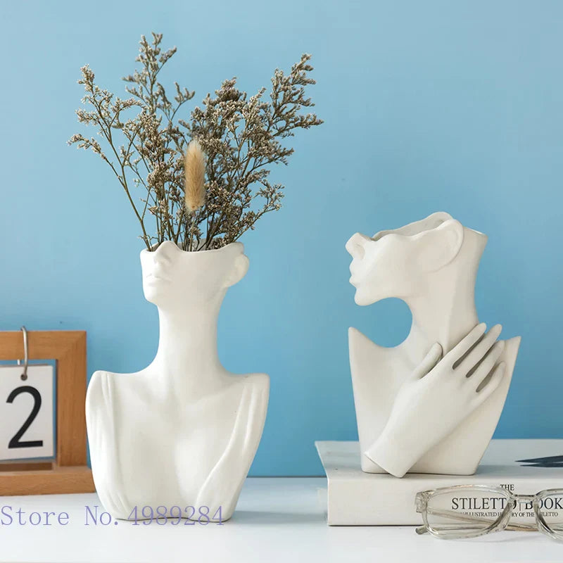 Decorbites™ Abstraktes Halbgesicht Keramikvasen-Porträt-Ornament Künstliches Handwerk