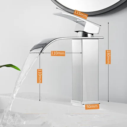 Decorbites™ Gold Wasserfall Beckenarmatur: Messing Badezimmer Mischbatterie, Heiß-Kalt Waschbeckenarmatur