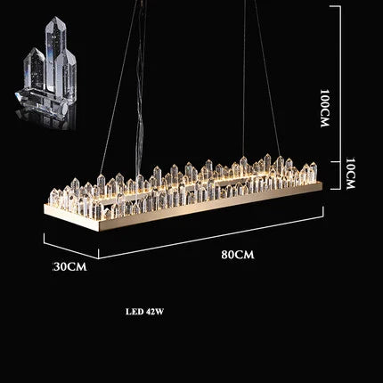 Gold Crystal Dining Chandelier Rectangle 100cm