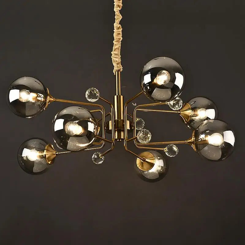 Gold Glass LED Chandelier 10-Head Clear Shades