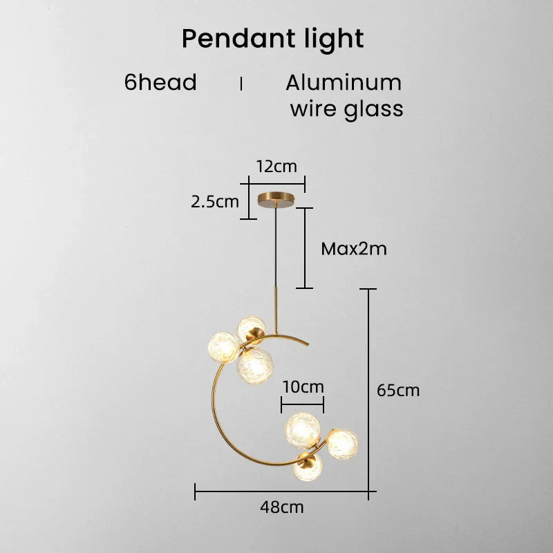 Gold Glass Ball Chandelier 6-Head Clear Spheres