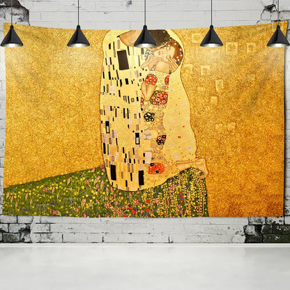 Decorbites™ Goldener Kuss Ölgemälde-Teppich Wandbehänge Kunstdecke