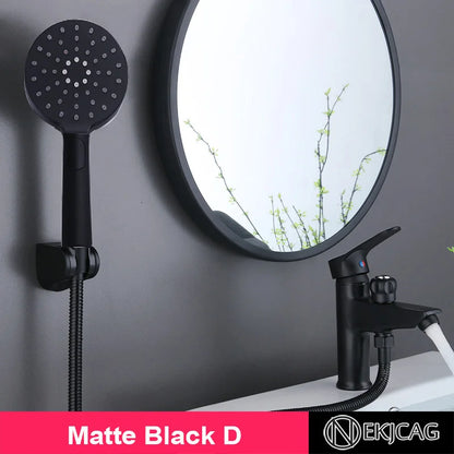 Decorbites™ Schwarze Kupfer Beckenarmatur mit Duschkopf und Zweifunktionsmischer