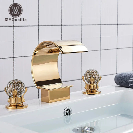 Decorbites™ Gold Wasserfall-Doppelgriff-Waschbeckenarmatur