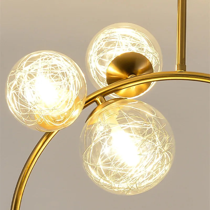 Gold Glass Ball Chandelier 6-Head Clear Spheres