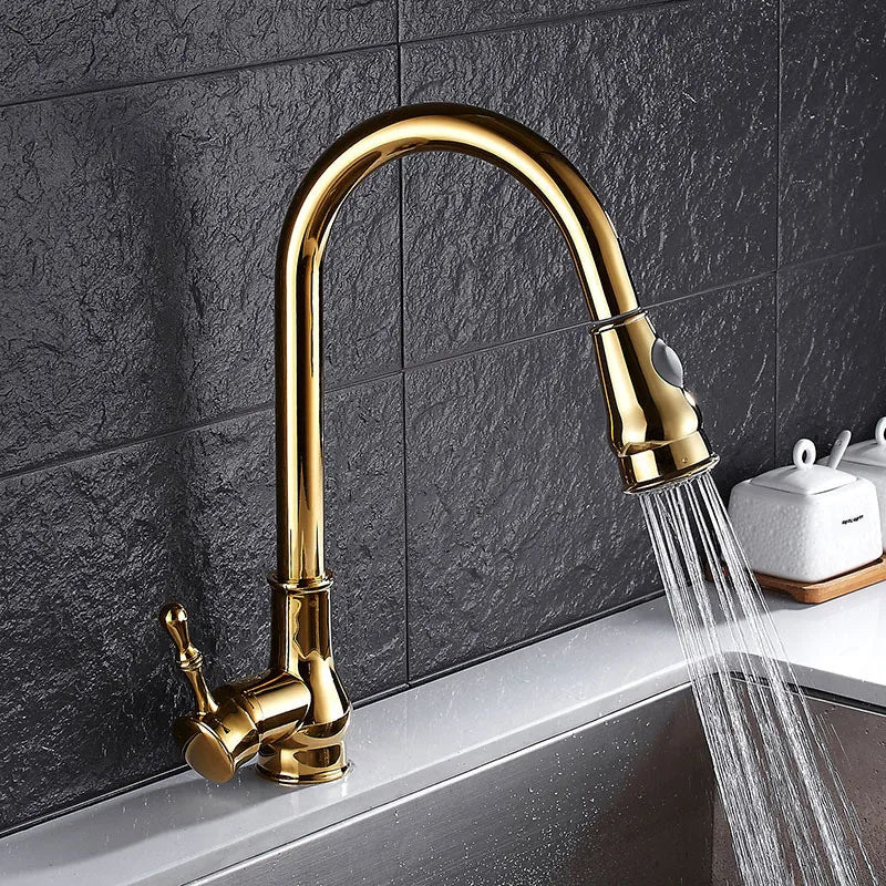 Gold Swivel Kitchen Faucet With Brass Construction