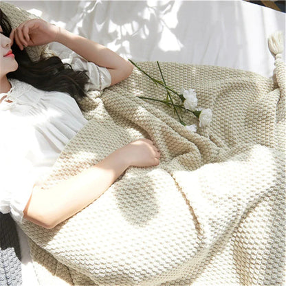 DecorBites™ Knitted Woolen Ball Blanket - Super Warm Cozy Sofa Throw Blanket