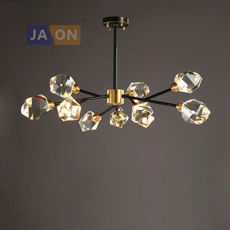 Decorbites™ Schwarzer Kristall-Kupfer-LED-Kronleuchter für das Esszimmer – Art-Deco-Hängeleuchte