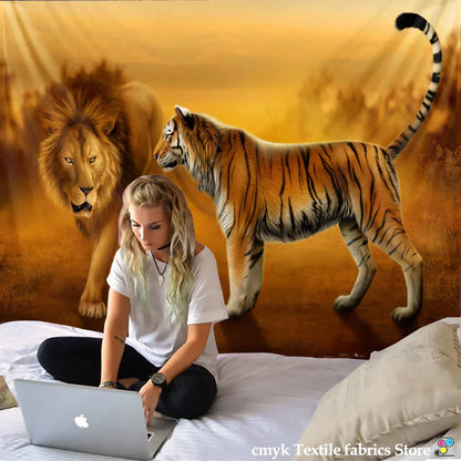 Decorbites™ Löwentapisserie Afrikanische Graslandtiere Cartoon Wandhänge-Decke
