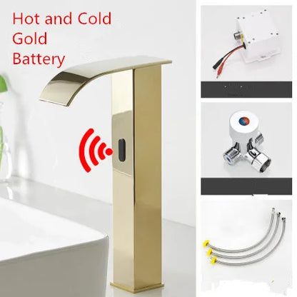 Decorbites™ Gold Sensor-Wasserfall-Waschtischarmatur Automatisch Berührungslos Heiß-Kalt-Mischer Badezimmer