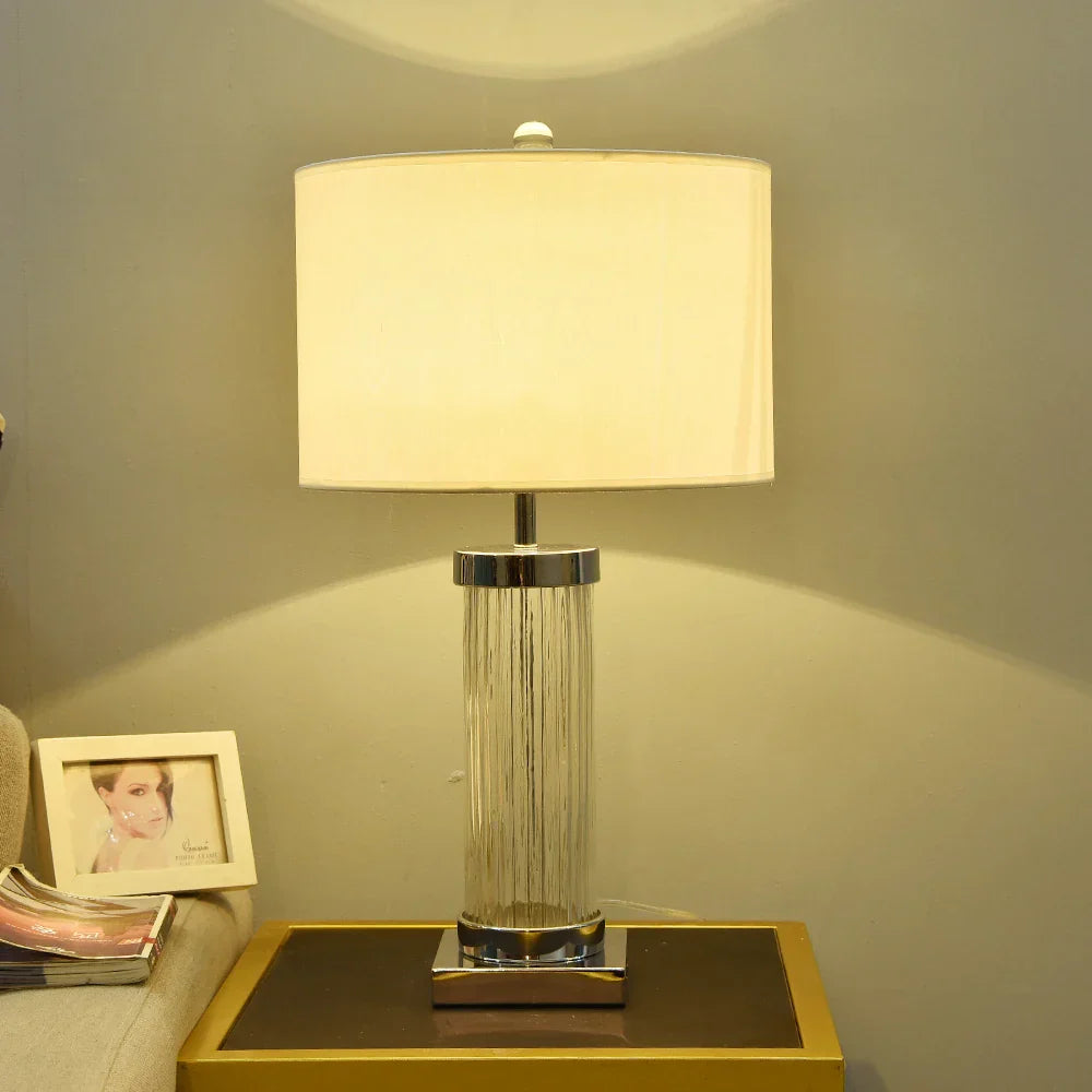 Decorbites™ Glas-Kristall-Zylinder-Tischleuchte mit weißem und schwarzem Lampenschirm LED-Schreibtisch-Nachttischleuchte