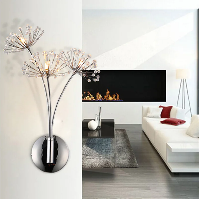 Decorbites™ Löwenzahn-Kristallblumen-Wandlampe für Badezimmer, Schlafzimmer, Wohnzimmer.
