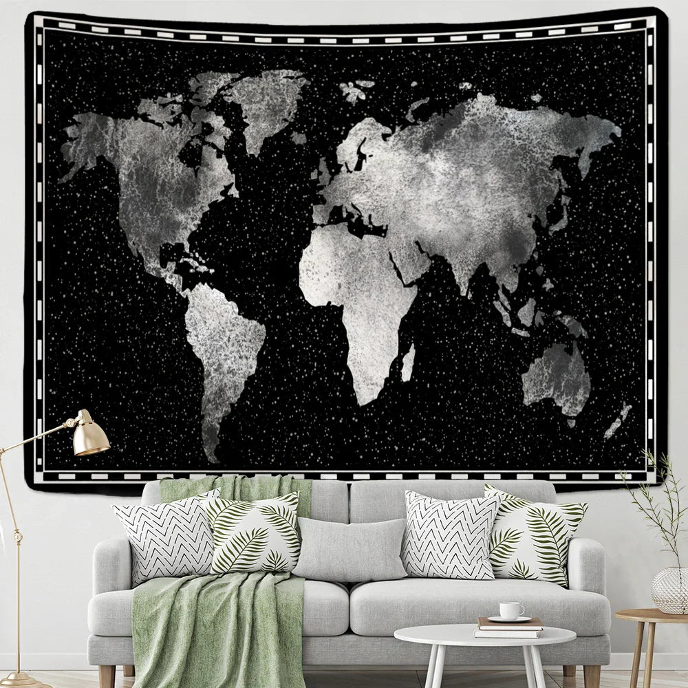 DecorBites™ Geometric World Map Tapestry Wall Hanging: 3D Print Decor Yoga Mat Sleeping Pad