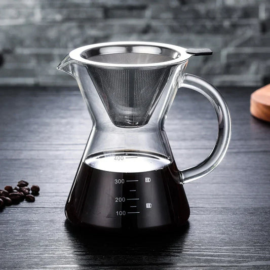 Decorbites™ Glas-Kaffeekanne mit Edelstahlfilter - 400 ml hitzebeständiges Kaffeegeschirr