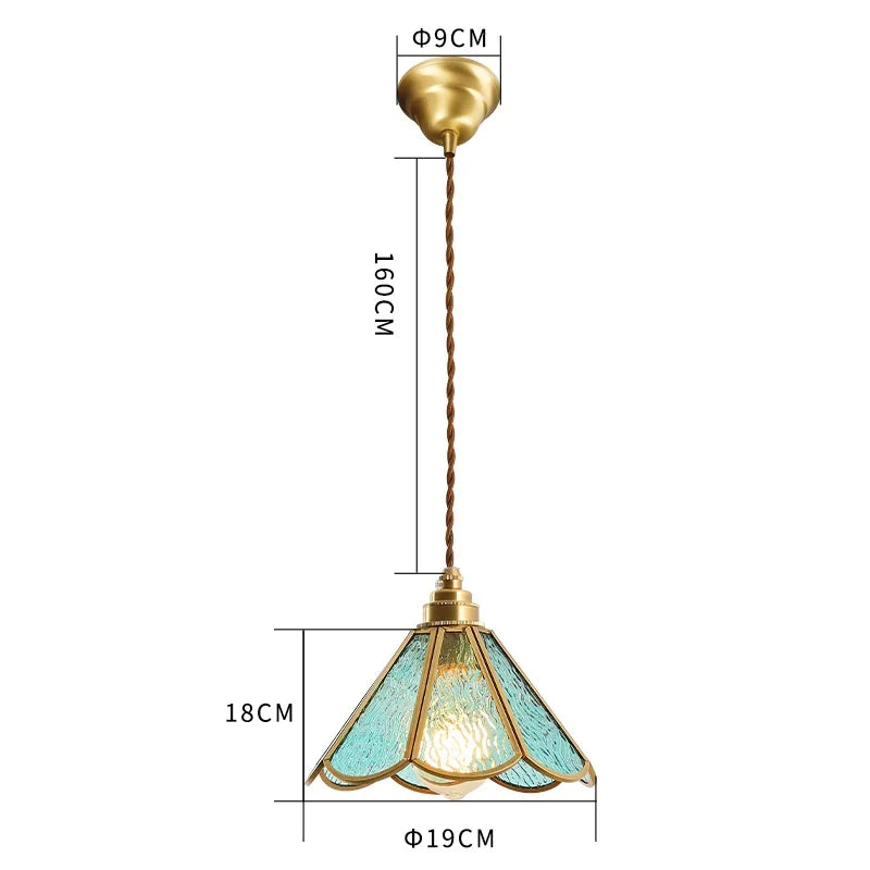 Decorbites™ Japanisches Vintage-Glas-Kupfer-LED-Pendant-Lampenleuchte für Schlafzimmer, Bar, Café